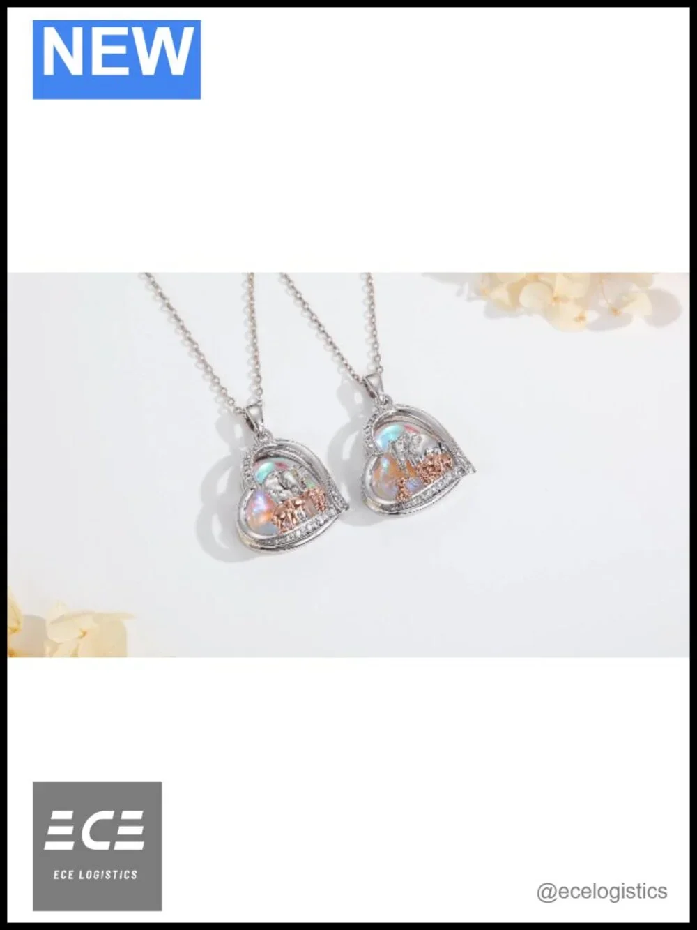 Moonstone Elephant Mom Heart Pendant Necklace Rhodium Plated Copper